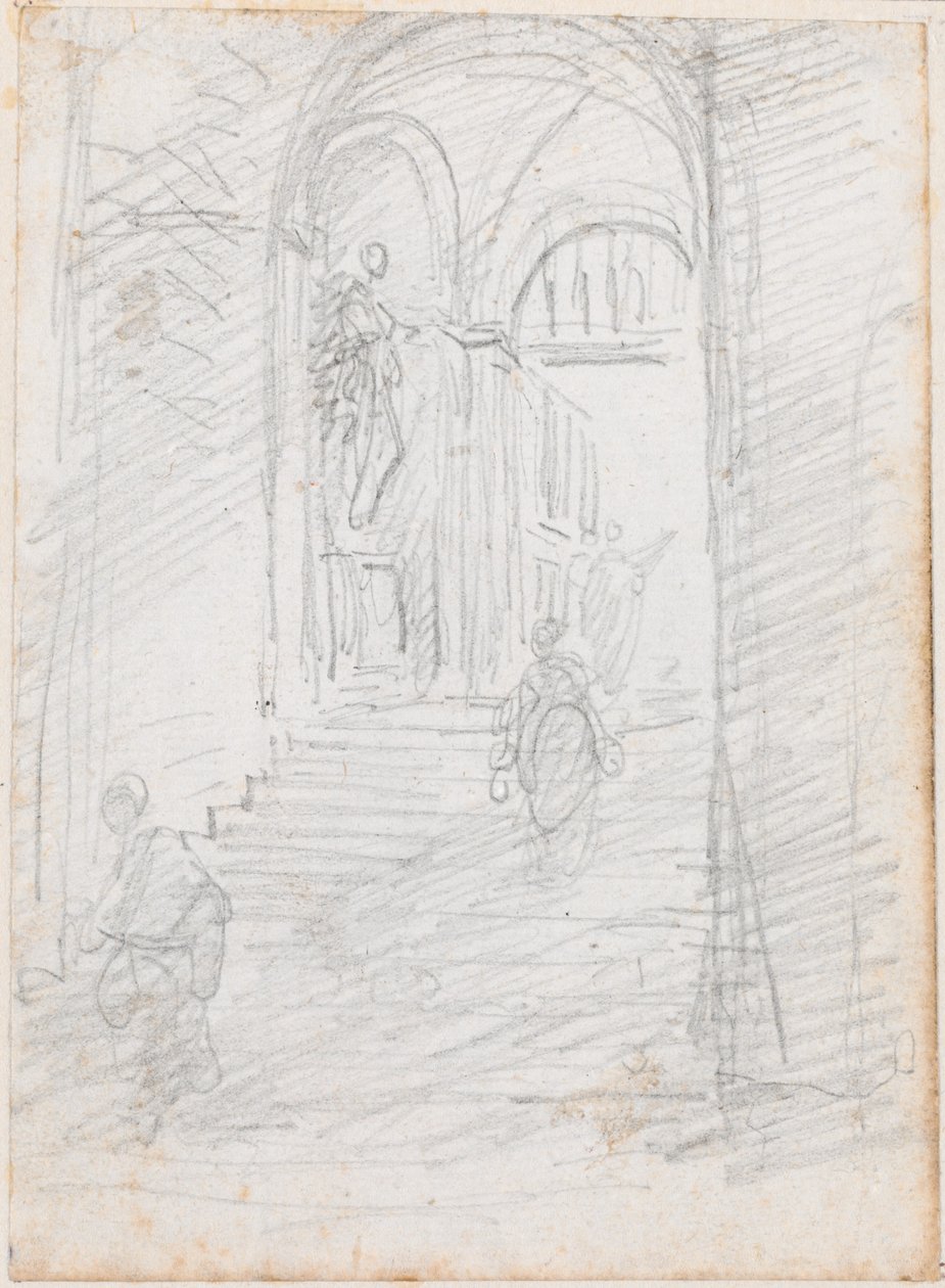 Figurer på en monumental interiörtrappa [recto] av Hubert Robert