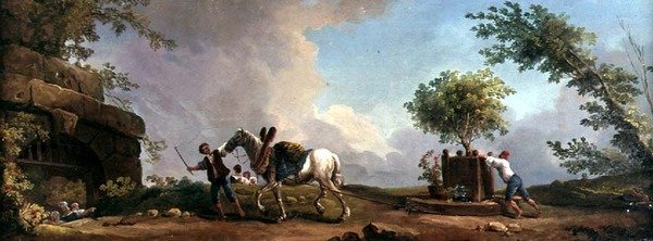 Trädgårdsmästare som transporterar ett apelsinträd (olja på duk) av Hubert Robert
