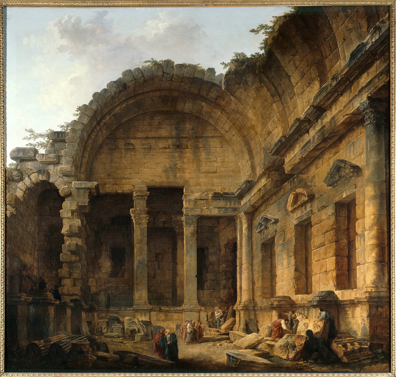 Interiör av Temple of Diane a Nimes Målning av Hubert Robert (1733-1808) Sun. 2,42 x 2,42 m. Paris. Musee du Louvre - Interiör av Dianatemplet i Nimes. Målning av Hubert Robert (1733-1808). 2,42 x 2,42 m. Louvren, Paris av Hubert Robert