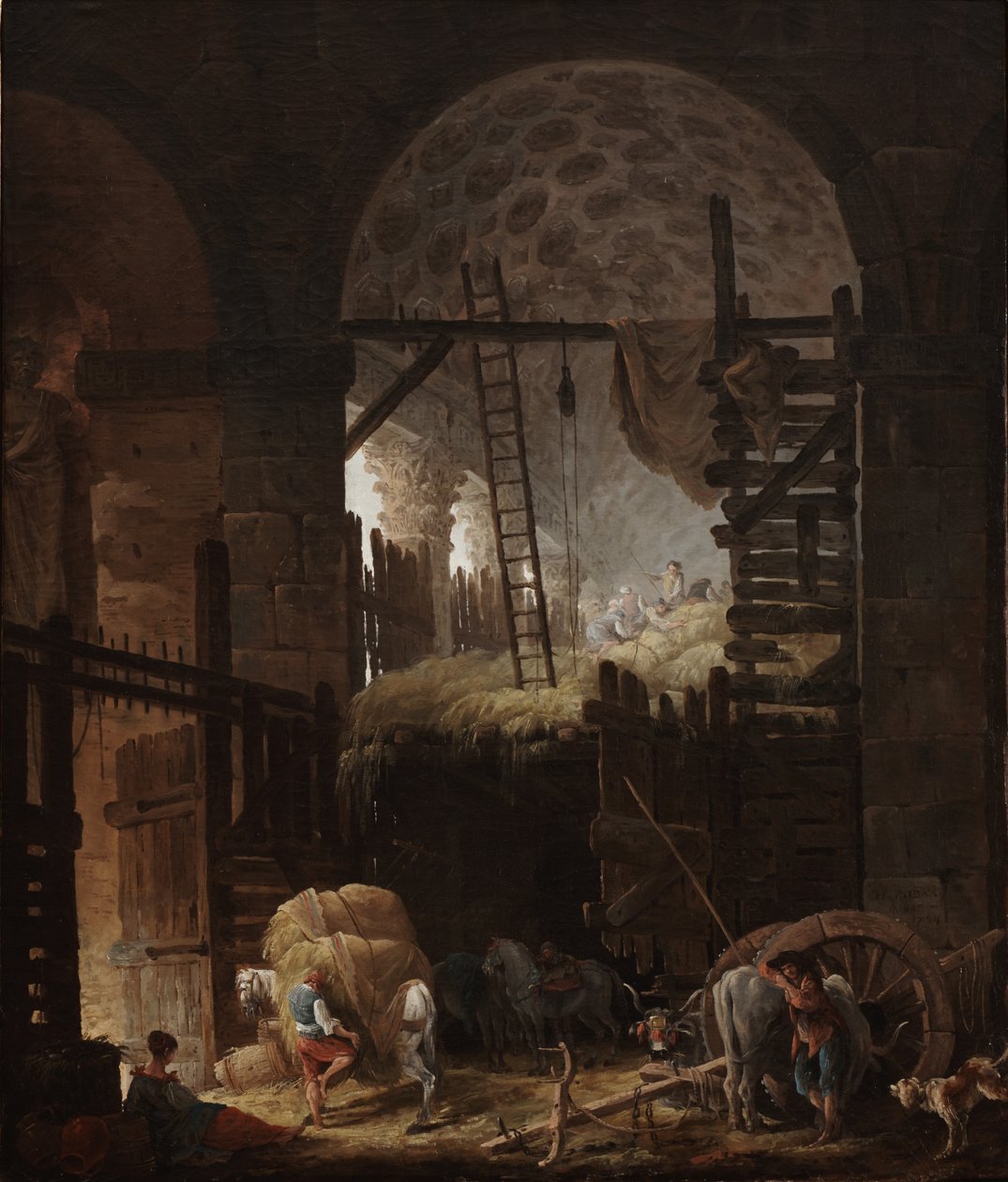 Interiör av Villa Giulia med höbärgare av Hubert Robert