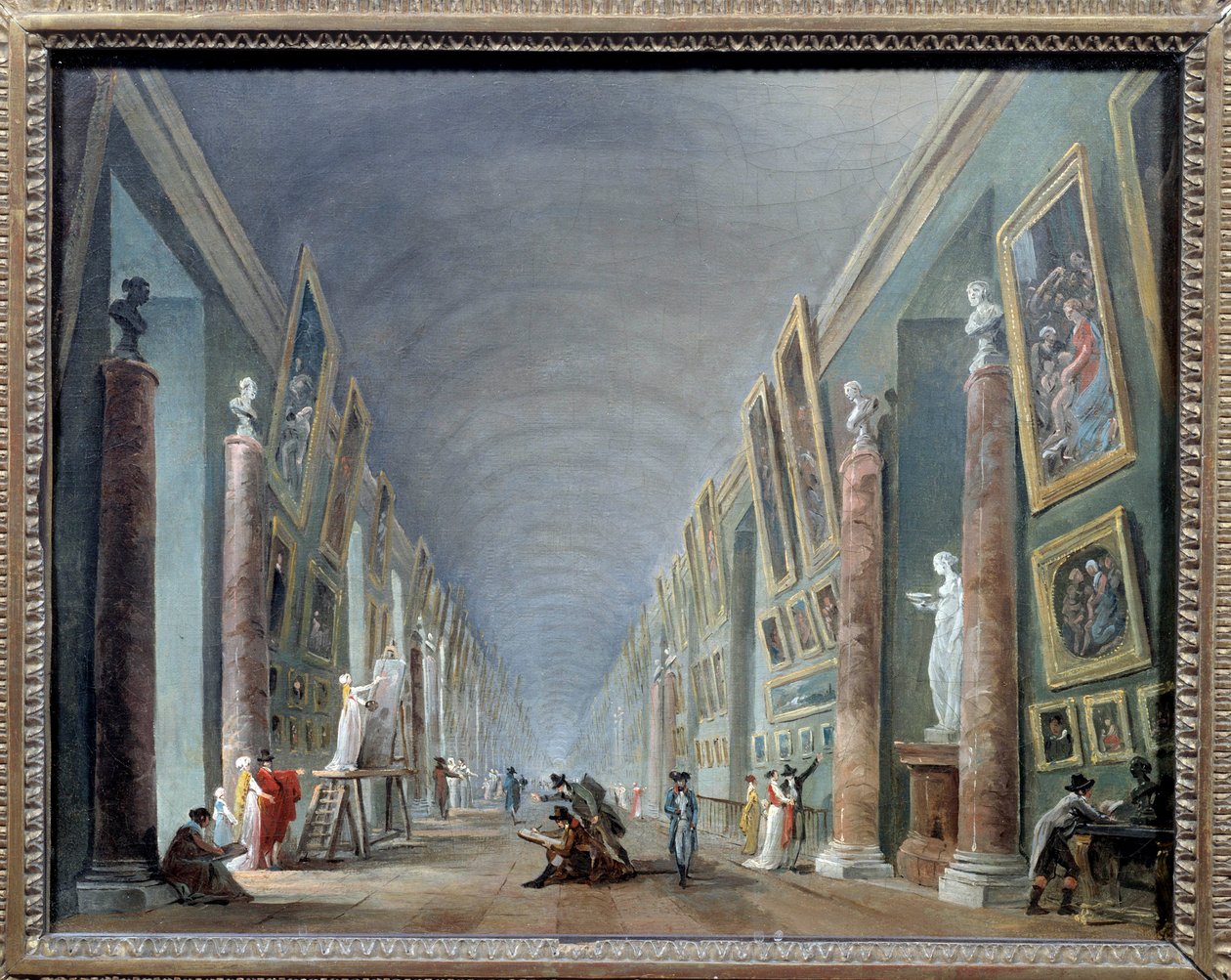 La grande galerie du Louvre mellan 1801 och 1805 Målning av Hubert Robert (1733-1808) Sön. 0,37 x 0,46 Musee du Louvre, Paris - Louvrens stora sal mellan 1801 och 1805. Målning av Hubert Robert (1733-1808), 0,37 x 0,46. Louvren i Paris av Hubert Robert