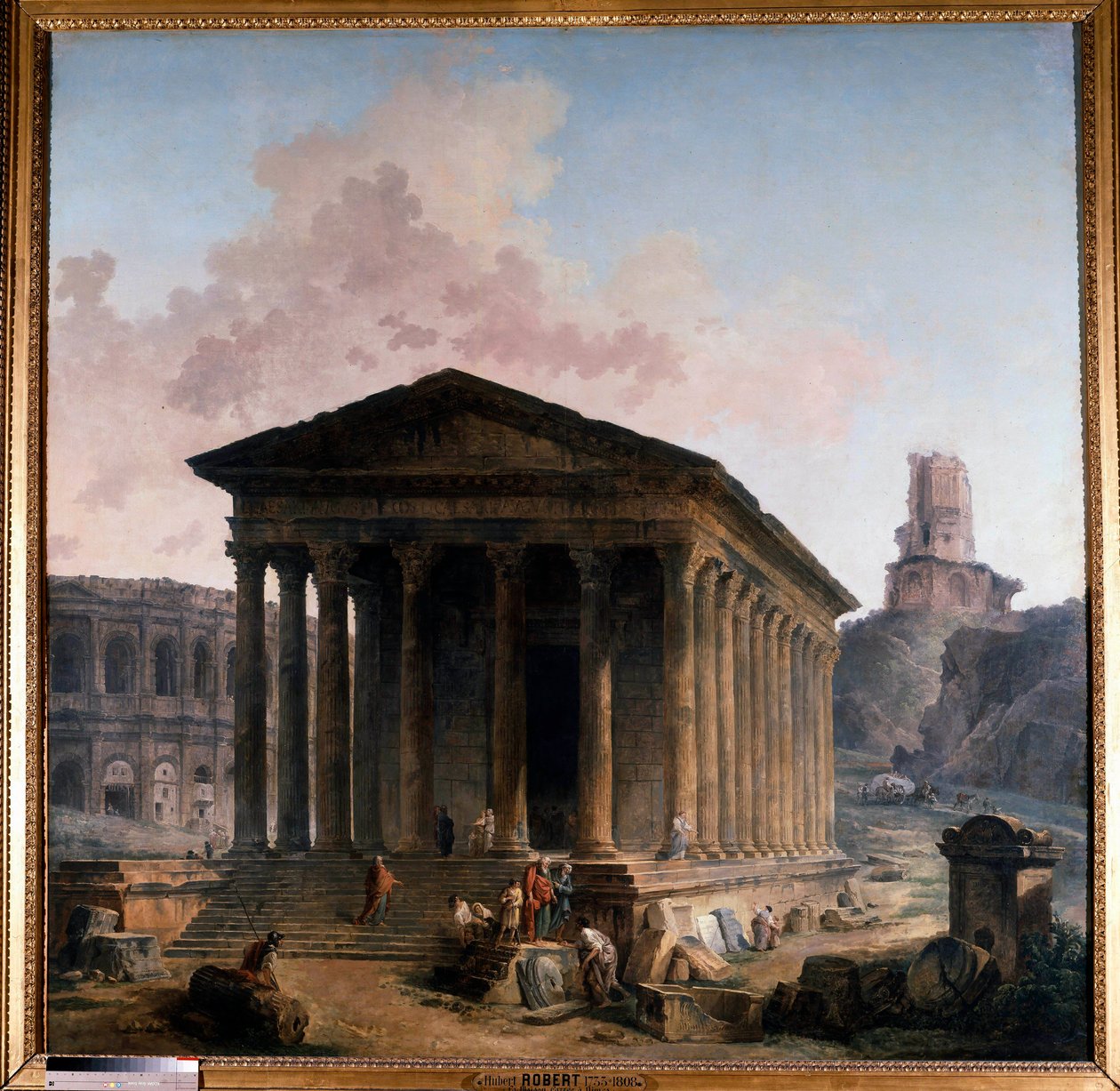 Det fyrkantiga huset, tjurfäktningsarenan och Magne-tornet i Nimes Målning av Hubert Robert av Hubert Robert