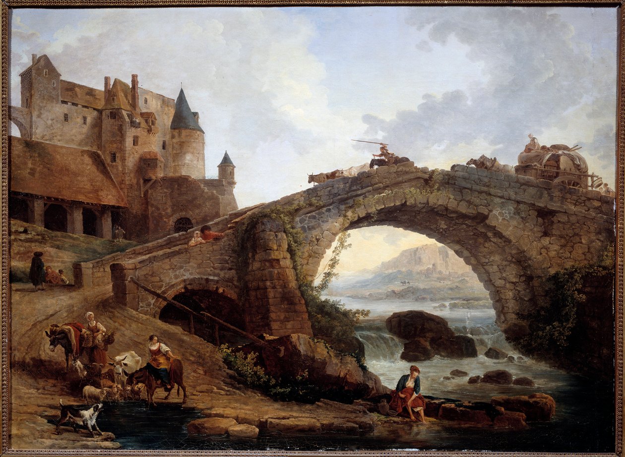 Landskap med bromålning av Hubert Robert (1733-1808) 1776 Sön. 0,76x1,04 m Montpellier musee Fabre av Hubert Robert