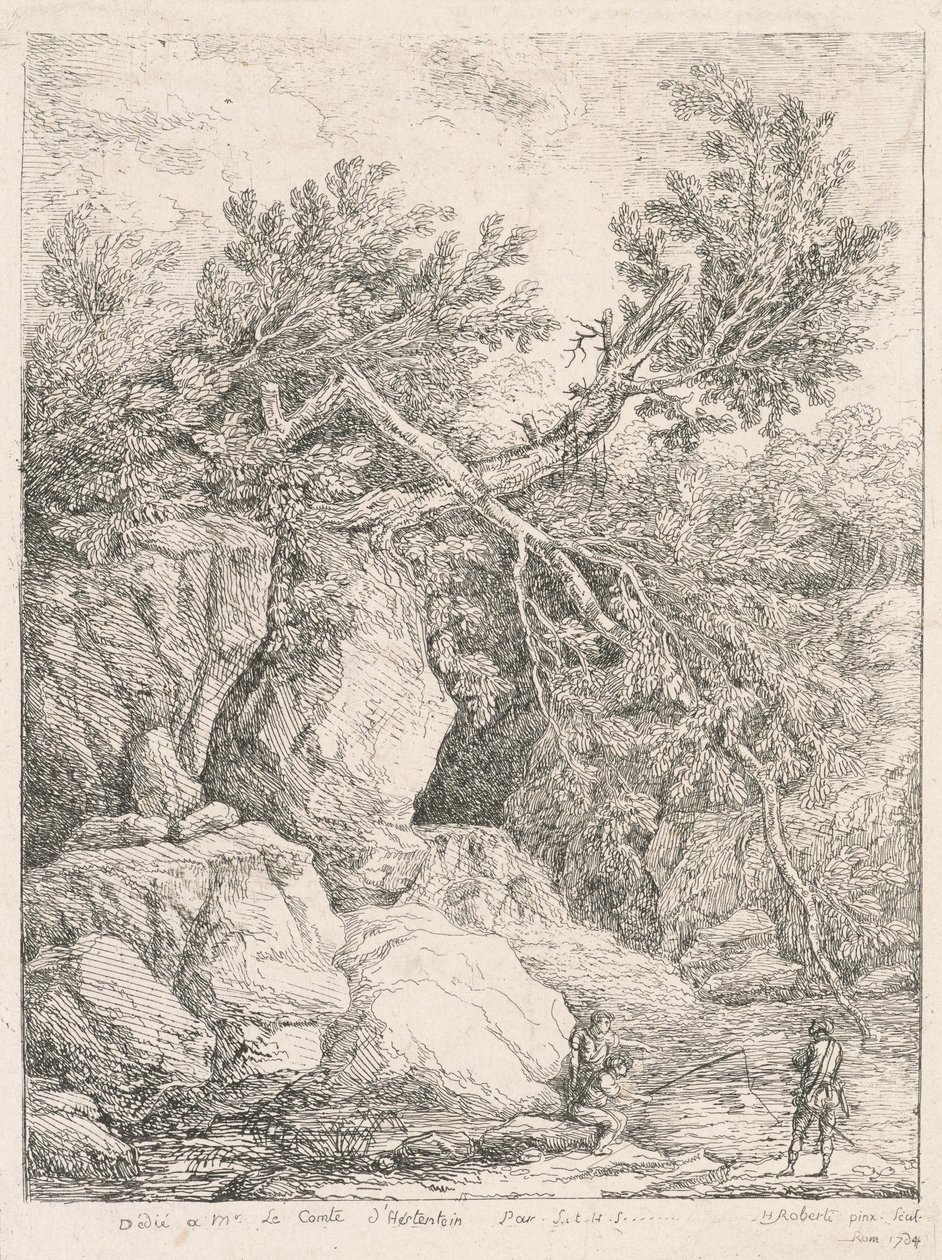 Landskap med ett fallna träd av Hubert Robert
