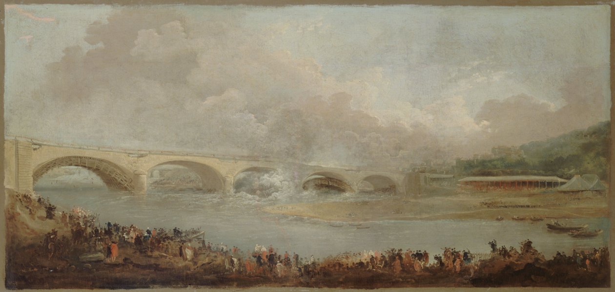 Le décintrement du pont de Neuilly, le 22 septembre 1772, mellan 1772 och 1775 (olja) av Hubert Robert