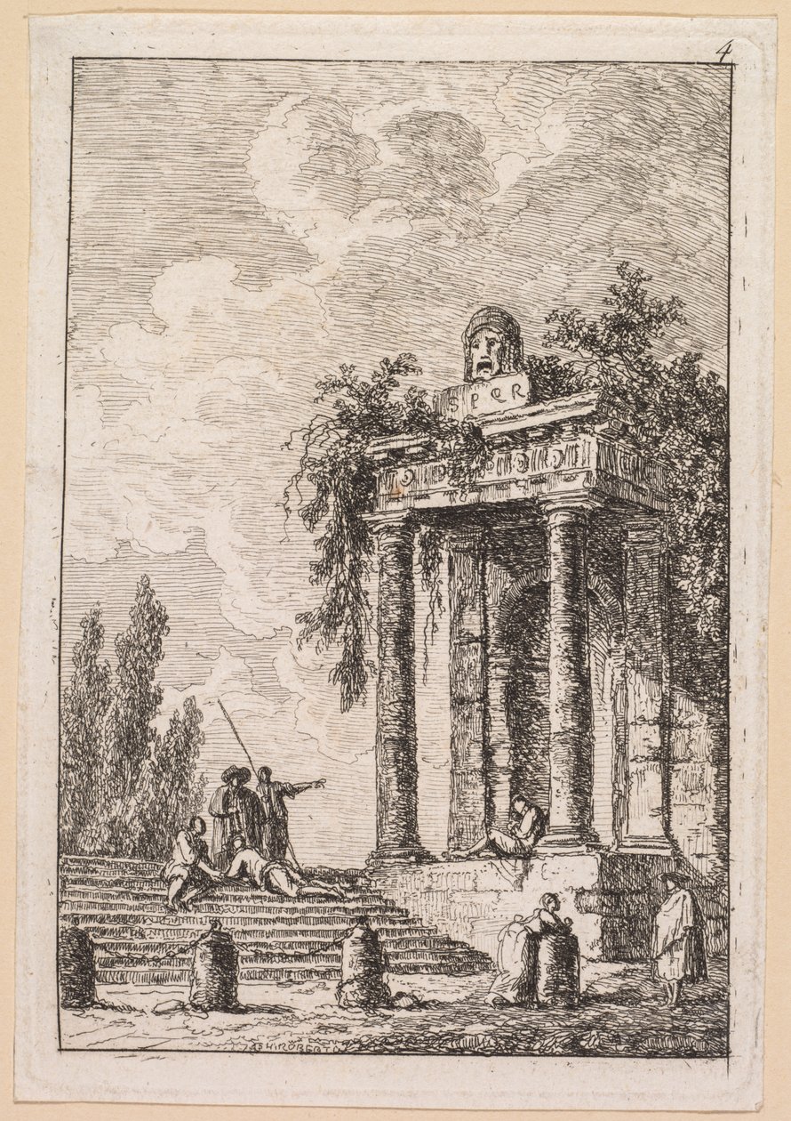 Kvällar i Rom: Trappan med fyra terminaler, 1763. av Hubert Robert