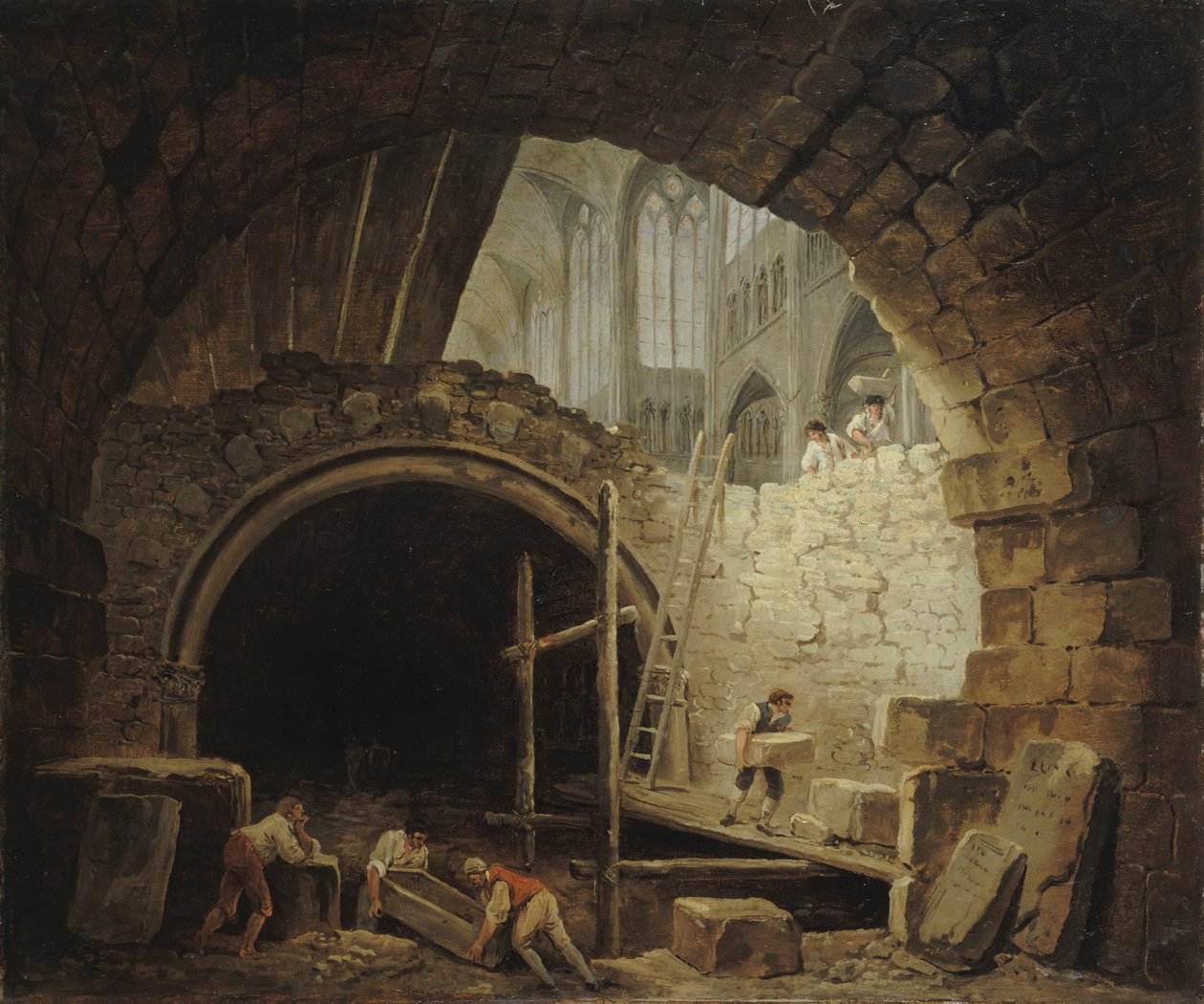 Plundring av kungliga gravar i Saint-Denis-basilikan, oktober 1793, ca. 1793. av Hubert Robert