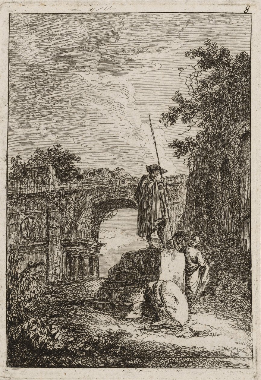 Tavla åtta från kvällar i Rom, 1763-64 av Hubert Robert