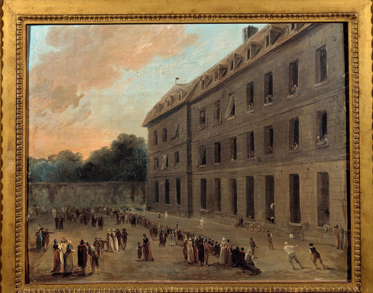 Rekreation av fångar i Saint Lazare: ballongdelen Målning av Hubert Robert (1733-1808) 1794 Sön. 0,33x0,41 m Paris, Musee Carnavalet av Hubert Robert