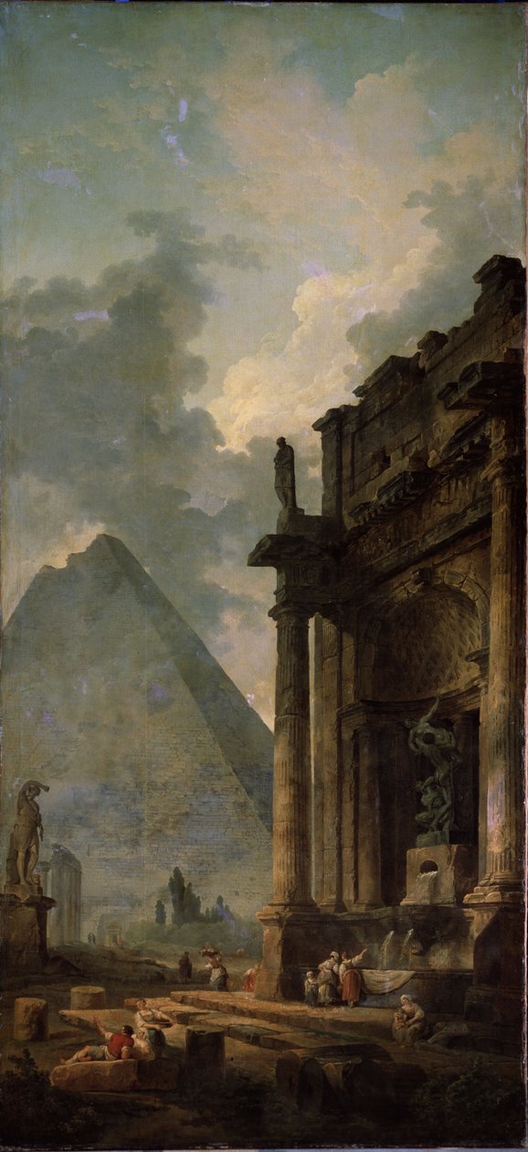 Ruiner med pyramid. Målning av Hubert Robert (1733-1808), olja på duk av Hubert Robert