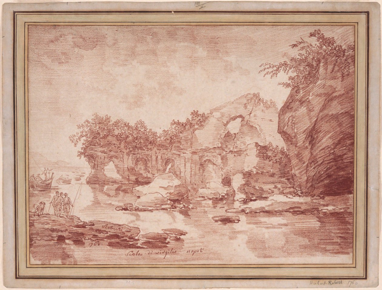 Ruiner vid havet nära Neapel: "Scola di Virgilio" av Hubert Robert