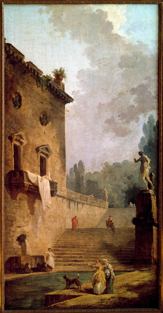 Ruinerna av en portik med toalett Målning av Hubert Robert (1733-1808) 1700-talets Musee du chateau de Maisons Laffitte (Maisons-Laffitte) av Hubert Robert