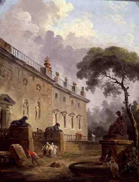 Villa Madamas terrass (olja på panel) av Hubert Robert
