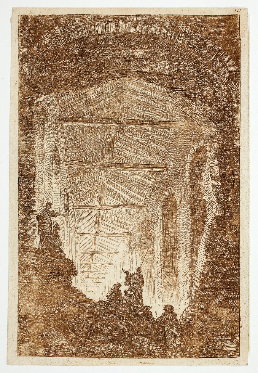 Antikgalleriet, plansch tio från Les Soirées de Rome av Hubert Robert