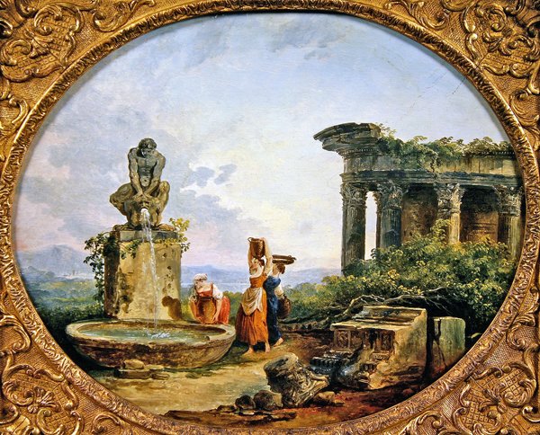 Fontänen (olja på duk) av Hubert Robert