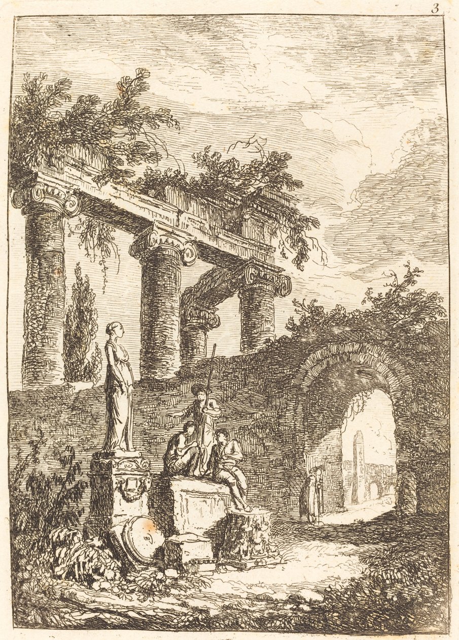 Statyn före ruinerna av Hubert Robert