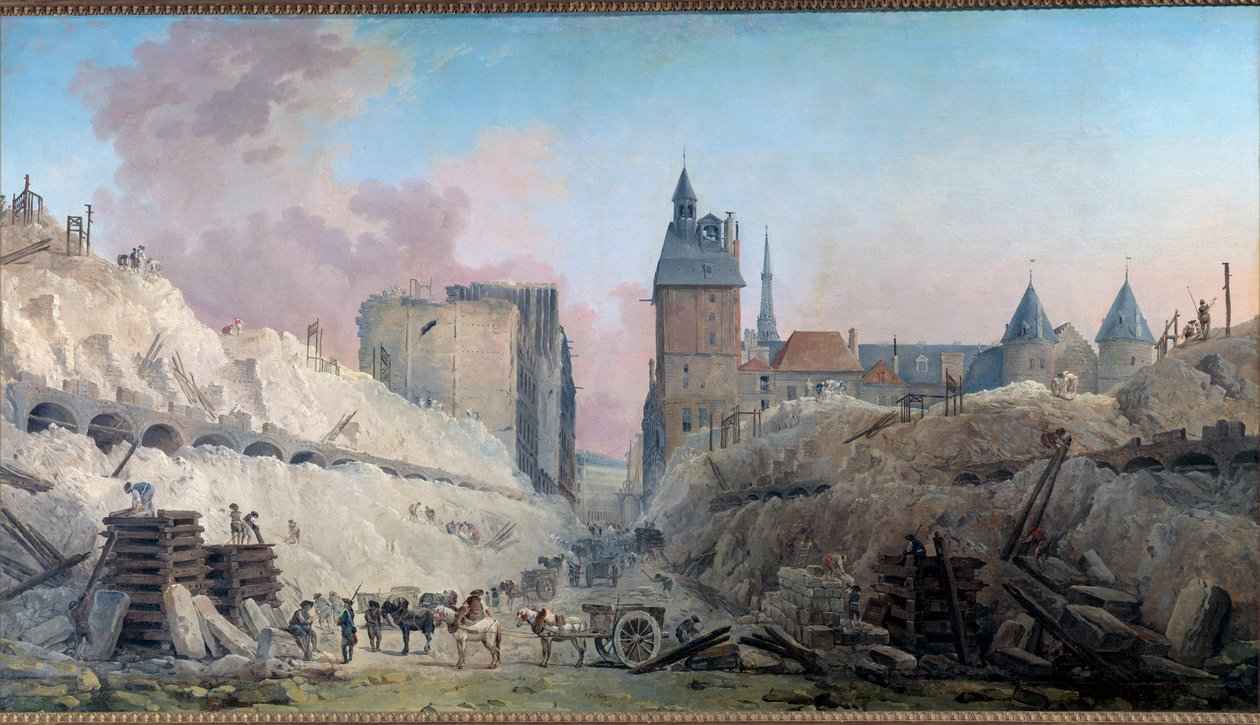 Rivningen av husen i Pont au Change 1788 Målning av Hubert Robert (1733-1808) 1788 Sön. 0,86x1,59 m Paris, Musee Carnavalet av Hubert Robert