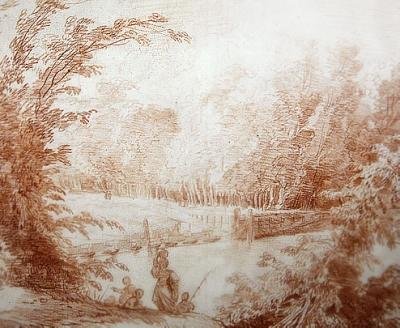 Trädgården i Claude-Henri Watelets hus på landet vid Le Moulin-Joli (röd krita på papper) av Hubert Robert