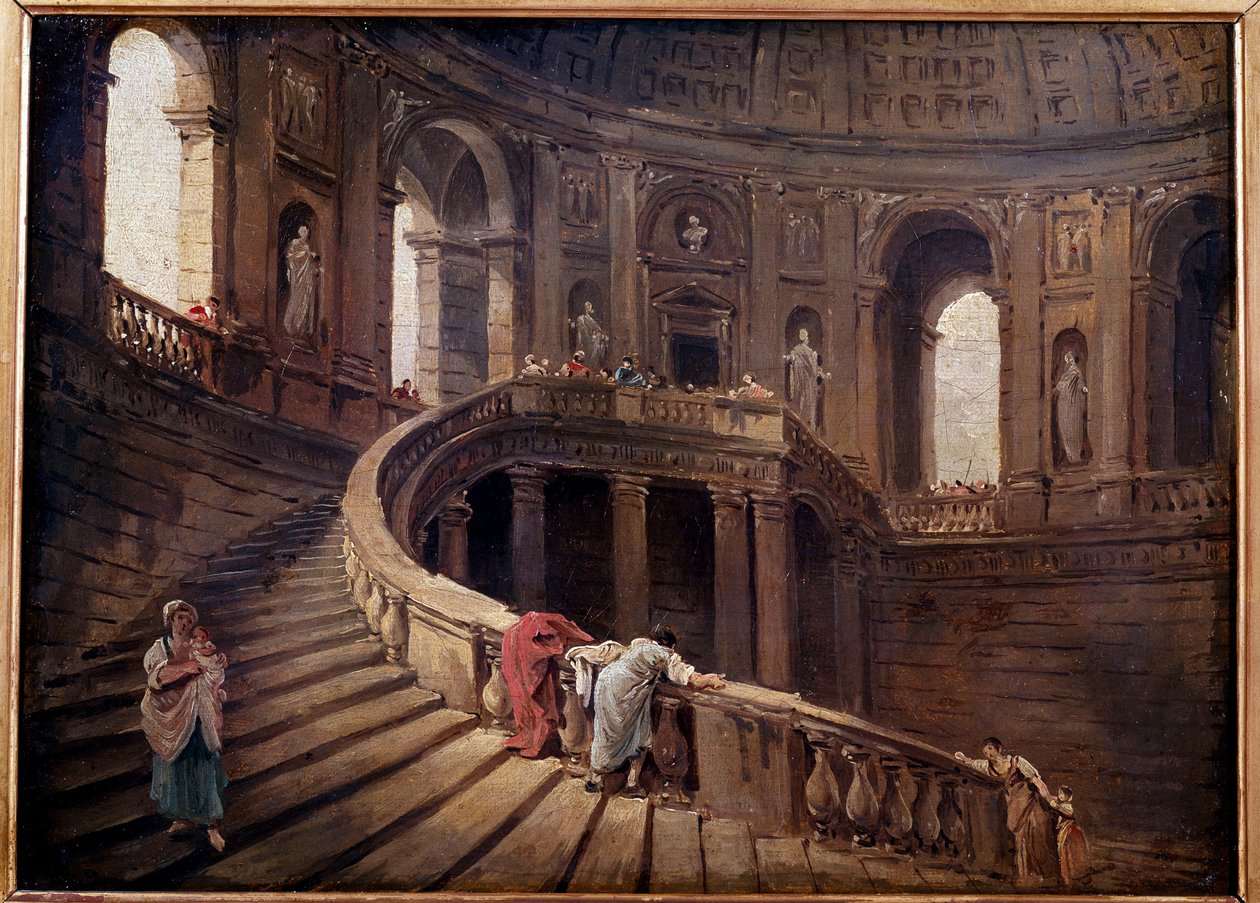Den roterande trappan i Palazzo Farnese a Caprarola målning av Hubert Robert (1733-1808) 1700-talets sön. 0,24x0,33 m av Hubert Robert