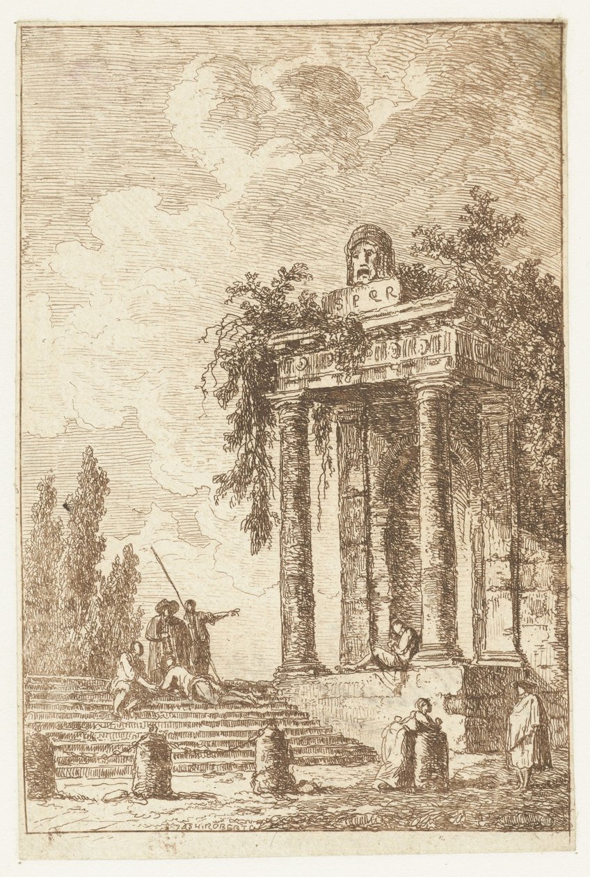 Trappa med de fyra gränsstolparna Les Soirees de Rome (serietitel) Roman Faces` (serietitel) av Hubert Robert