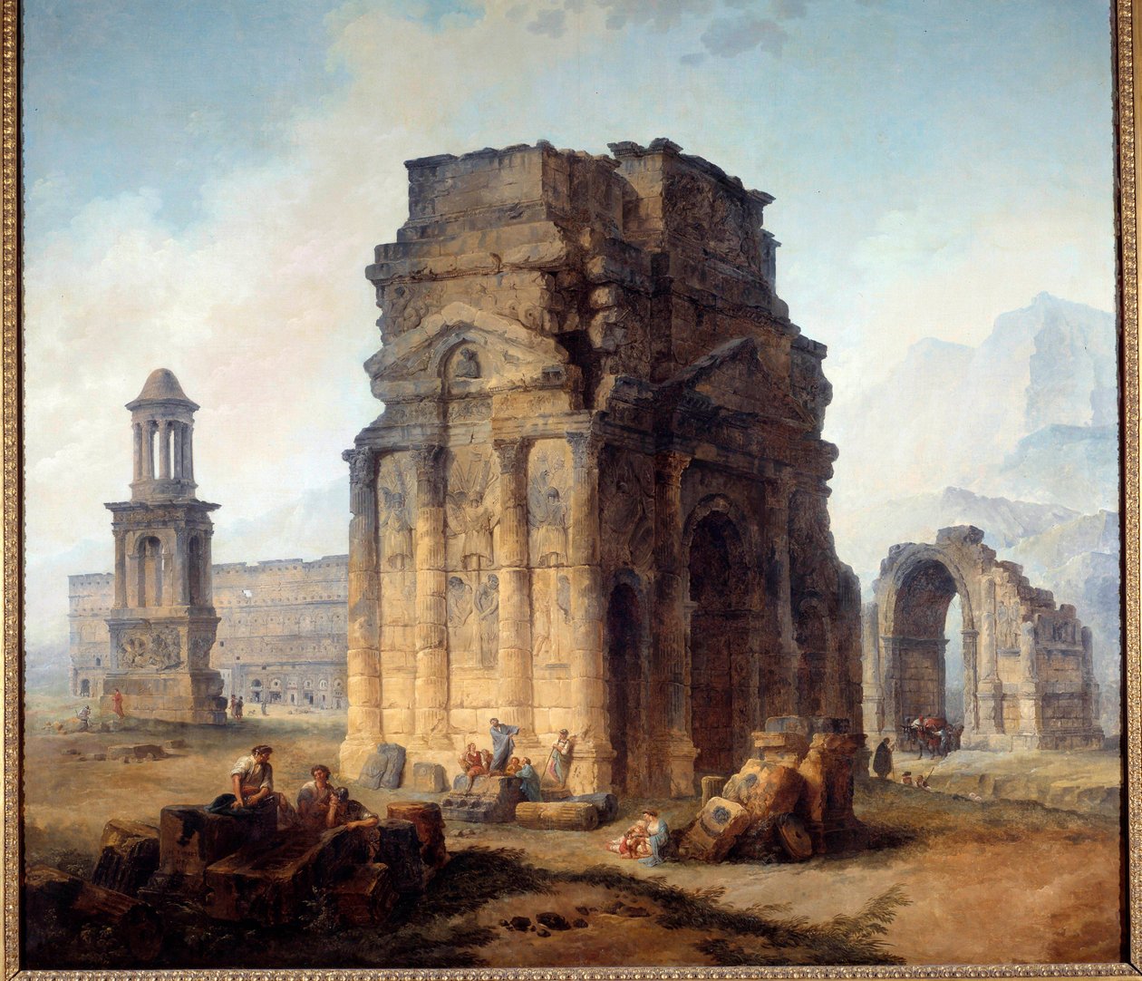 Utsikt över Triumfbågen och teatern för apelsinmålning av Hubert Robert (1733-1808) 1700-talssön. 2,42x2,42 m av Hubert Robert