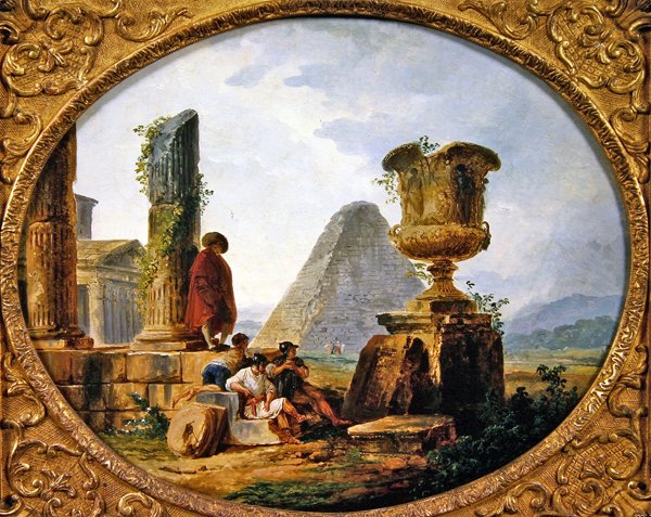 Krigare som vilar (olja på duk) av Hubert Robert