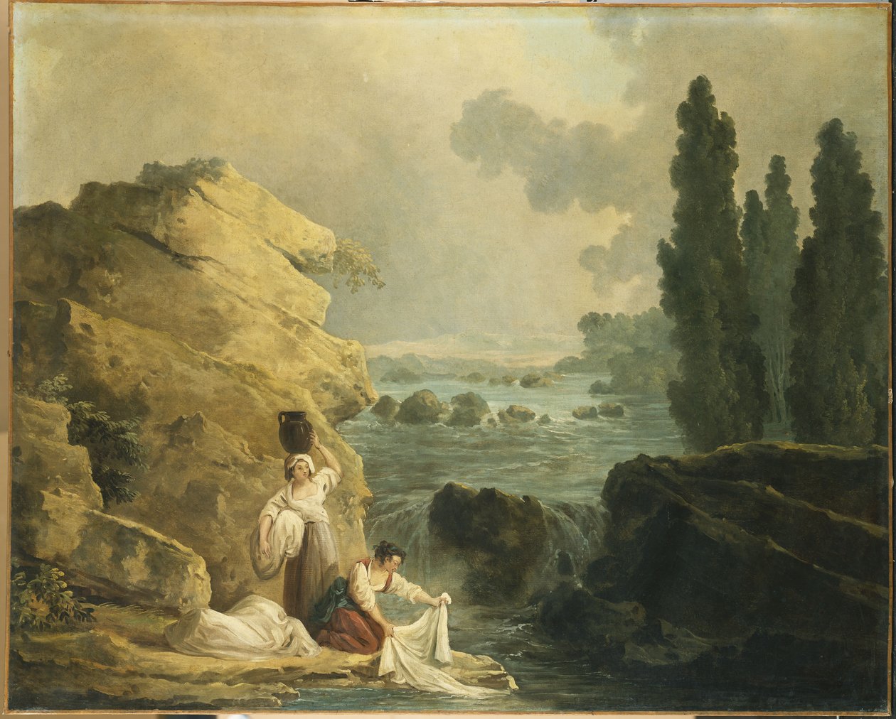 Tvättkvinnor vid en kaskad av Hubert Robert