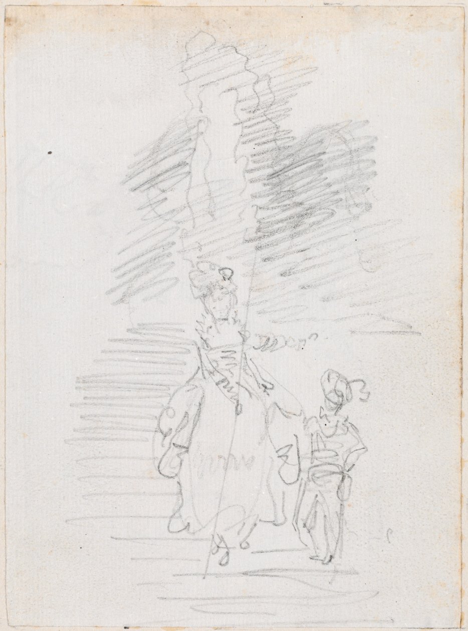 Kvinna och mindre mansfigur på Grand Stairway [recto] av Hubert Robert