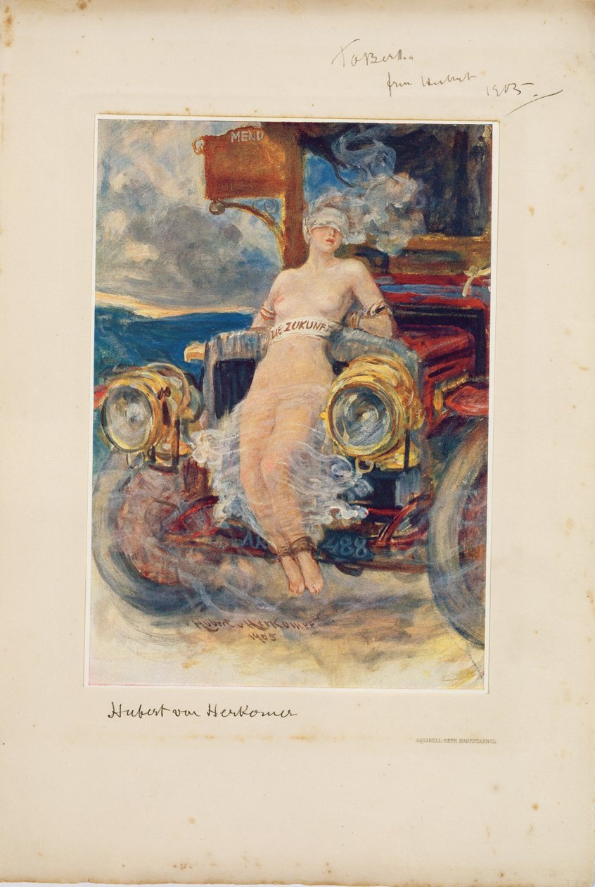 Program för banketten "Die Zukunft" (framtiden) 1905 (fotogravyr på menykort) av Hubert von Herkomer