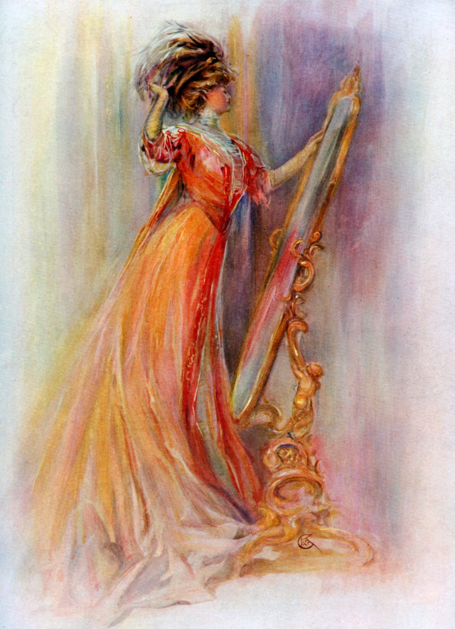 Kvinna som beundrar sig själv i en spegel, 1908-1909. av Hubner and Wilson