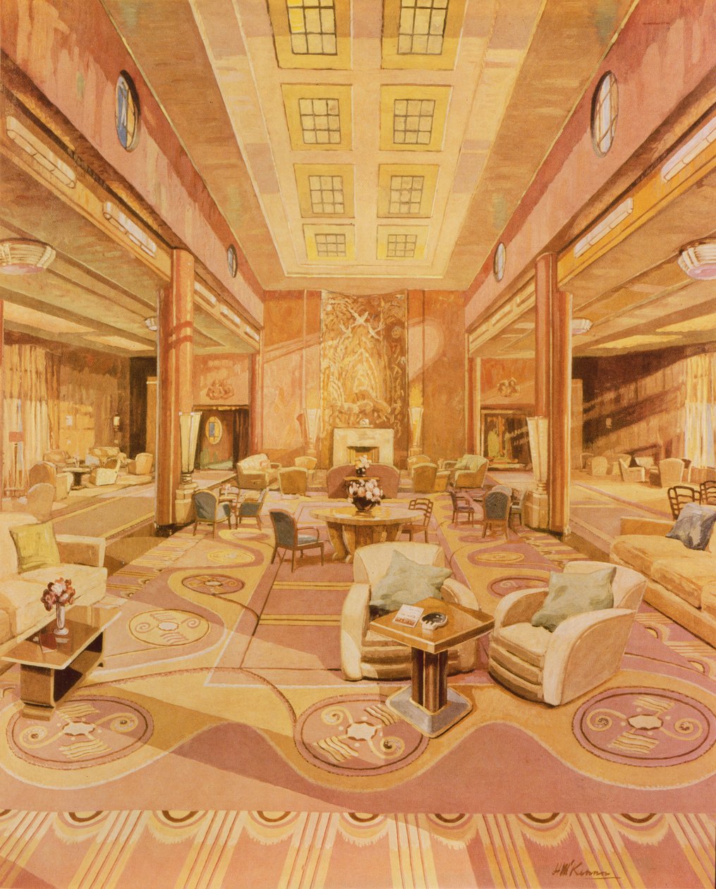 Interiör av First Class Lounge på R.M.S. Drottning Mary av Hugh McKenna