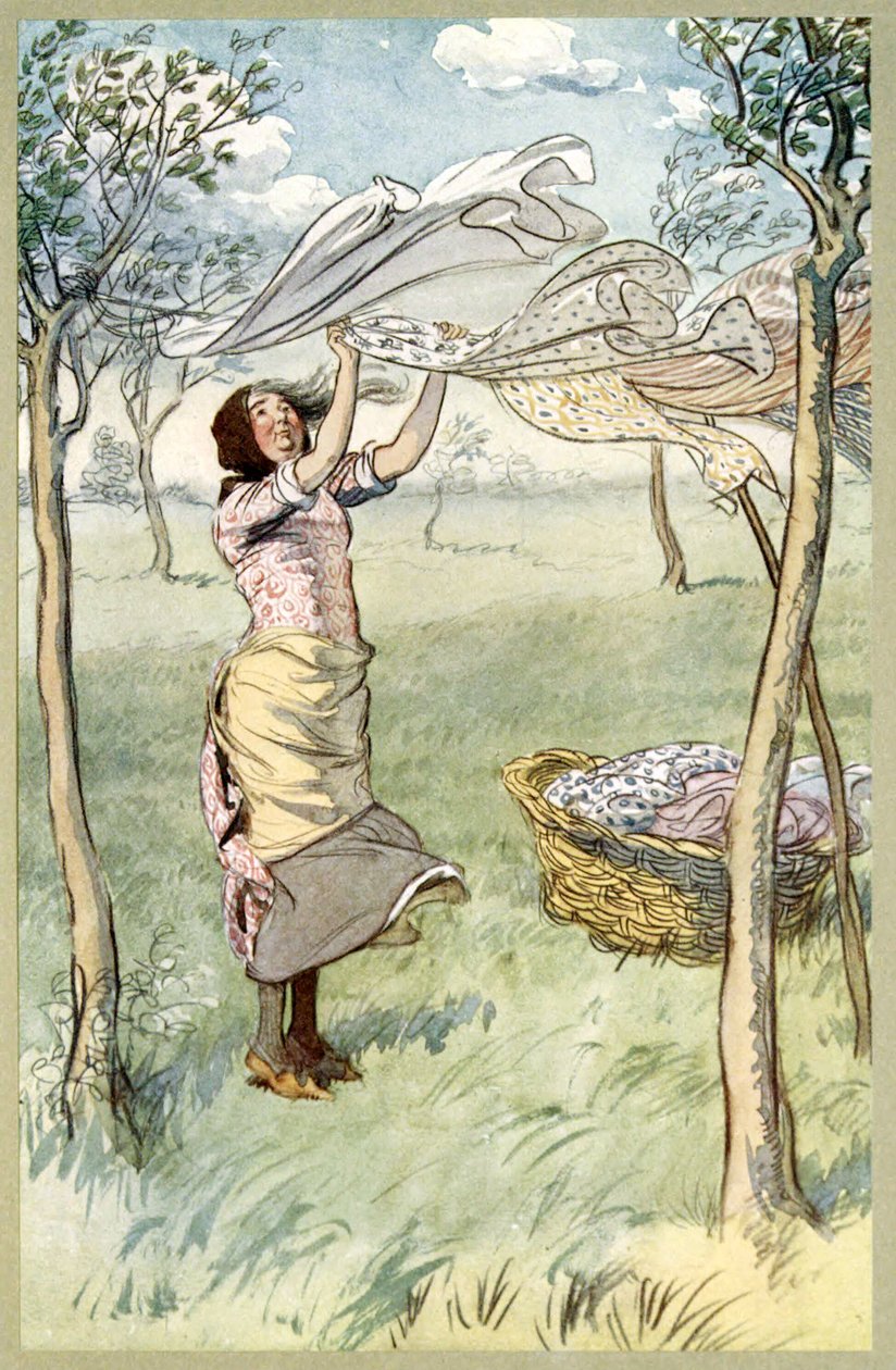 Jag tvättar, vrider .. Och gör allt själv, från The Merry Wives of Windsor, pub. 1910 av Hugh Thomson
