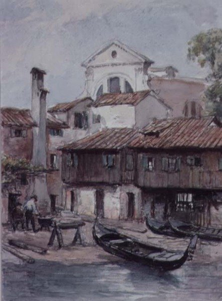 Skeppsvarv nära kyrkan San Trovaso, Venedig av Hugh Carter