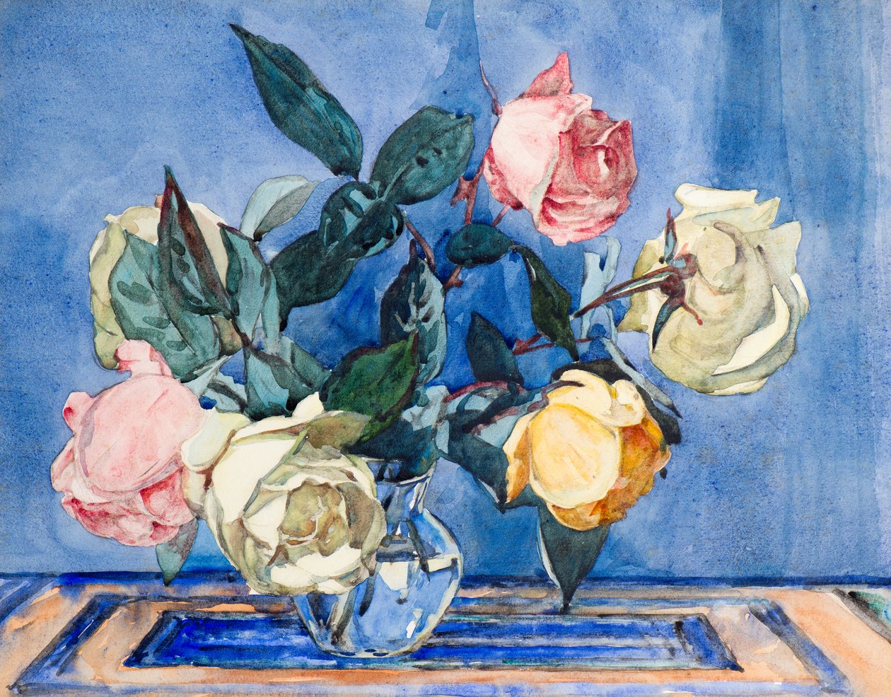 Rosor i en glasskål (akvarell) av Hugh Munro