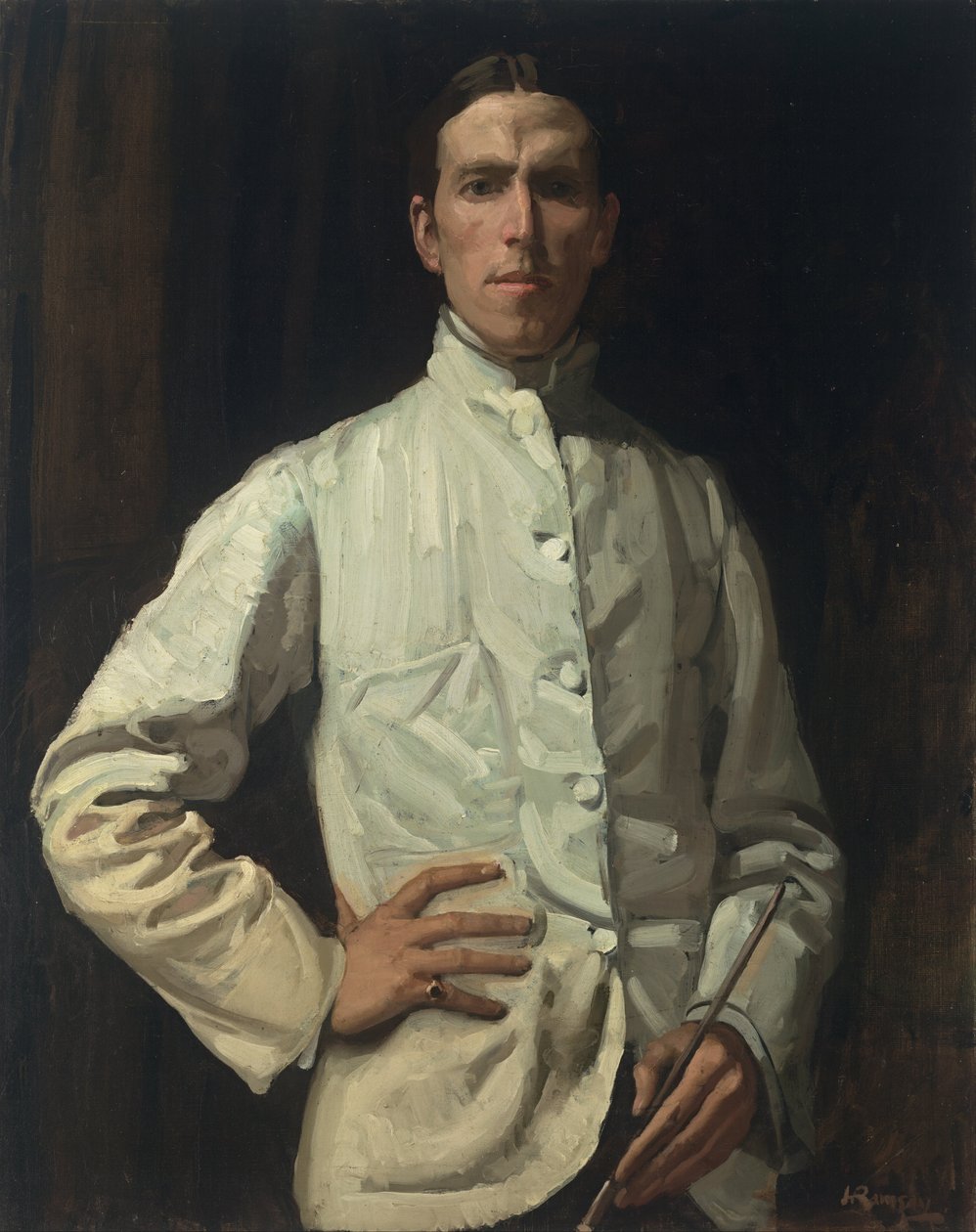 Self-portrait i vit jacka av Hugh Ramsay