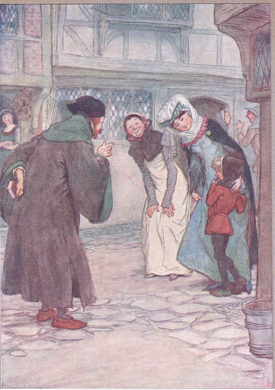 Kom igen sirrah - svara din herre, var inte rädd, illustration från The Merry Wives of Windsor, 1910 av Hugh Thomson