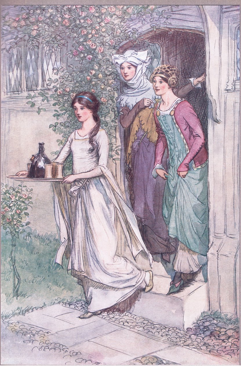 "Enter Anne Page med vin, älskarinnan Ford och älskarinnan sidan följer", illustration från 