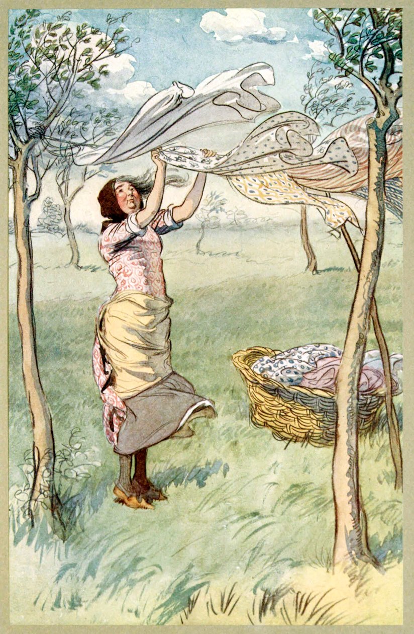 Jag tvättar, vrider .. Och gör allt själv, från The Merry Wives of Windsor, pub. 1910. av Hugh Thomson