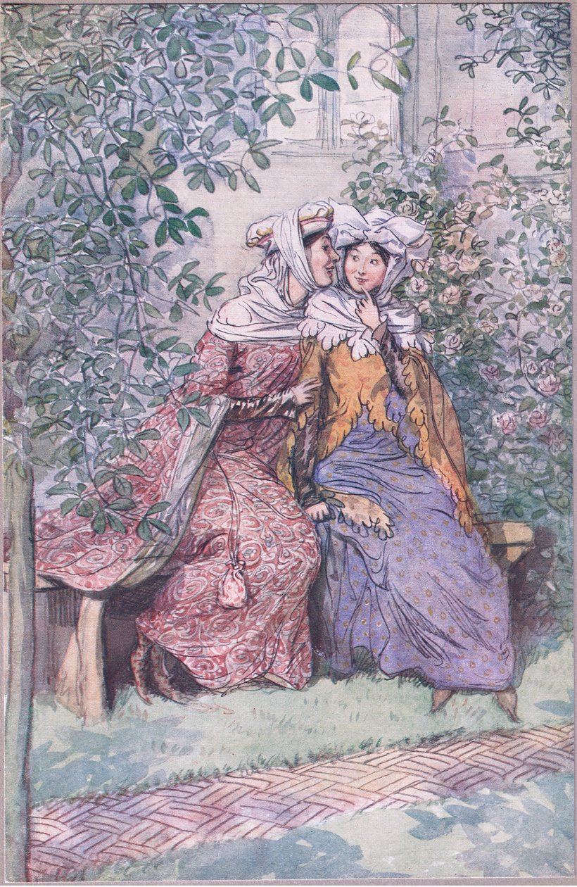 Låt oss rådgöra tillsammans mot denna feta riddare, illustration från The Merry Wives of Windsor, 1910 av Hugh Thomson