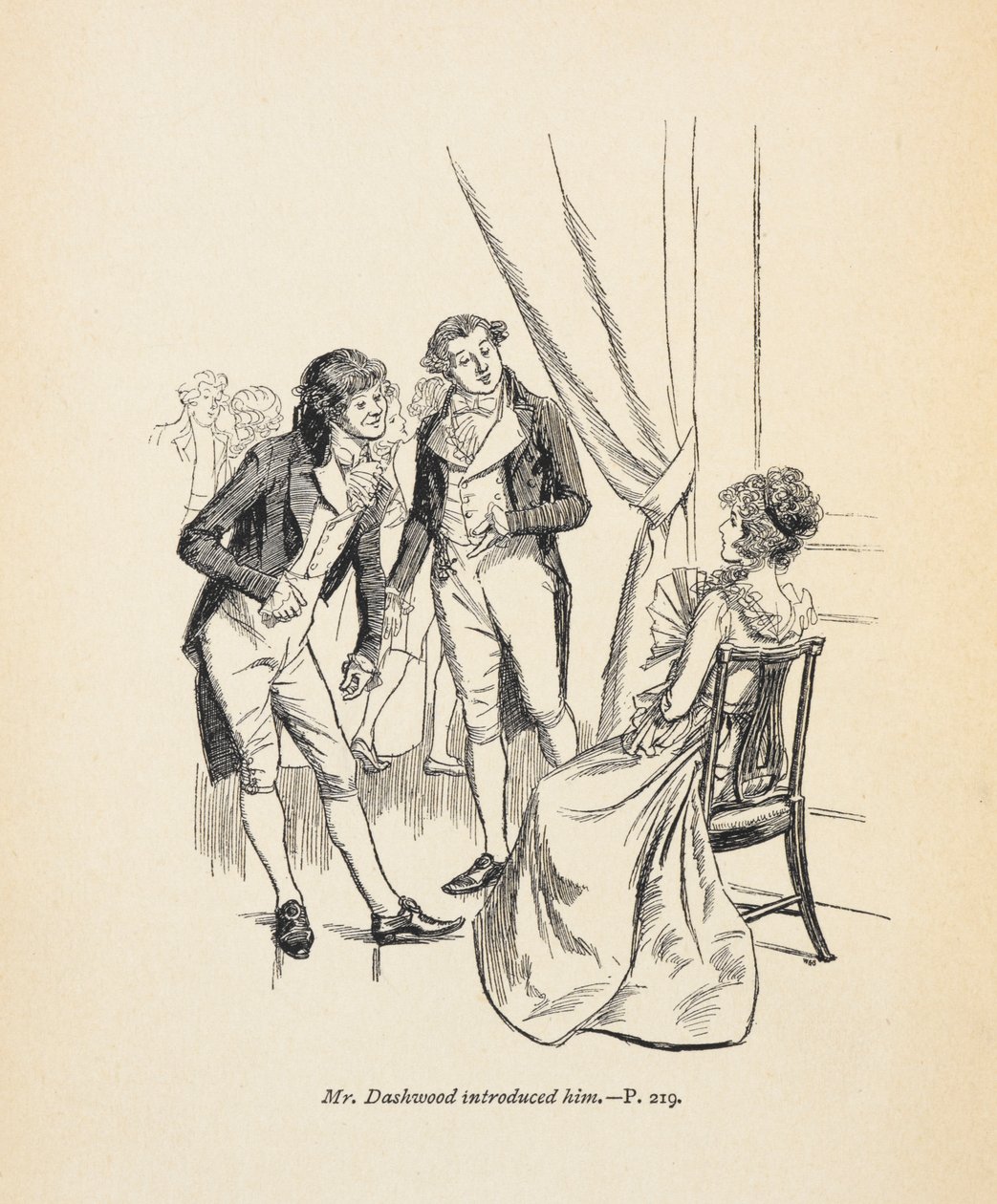 "Mr Dashwood introducerade honom", illustration från "Sense and Sensibility" av Jane Austen av Hugh Thomson