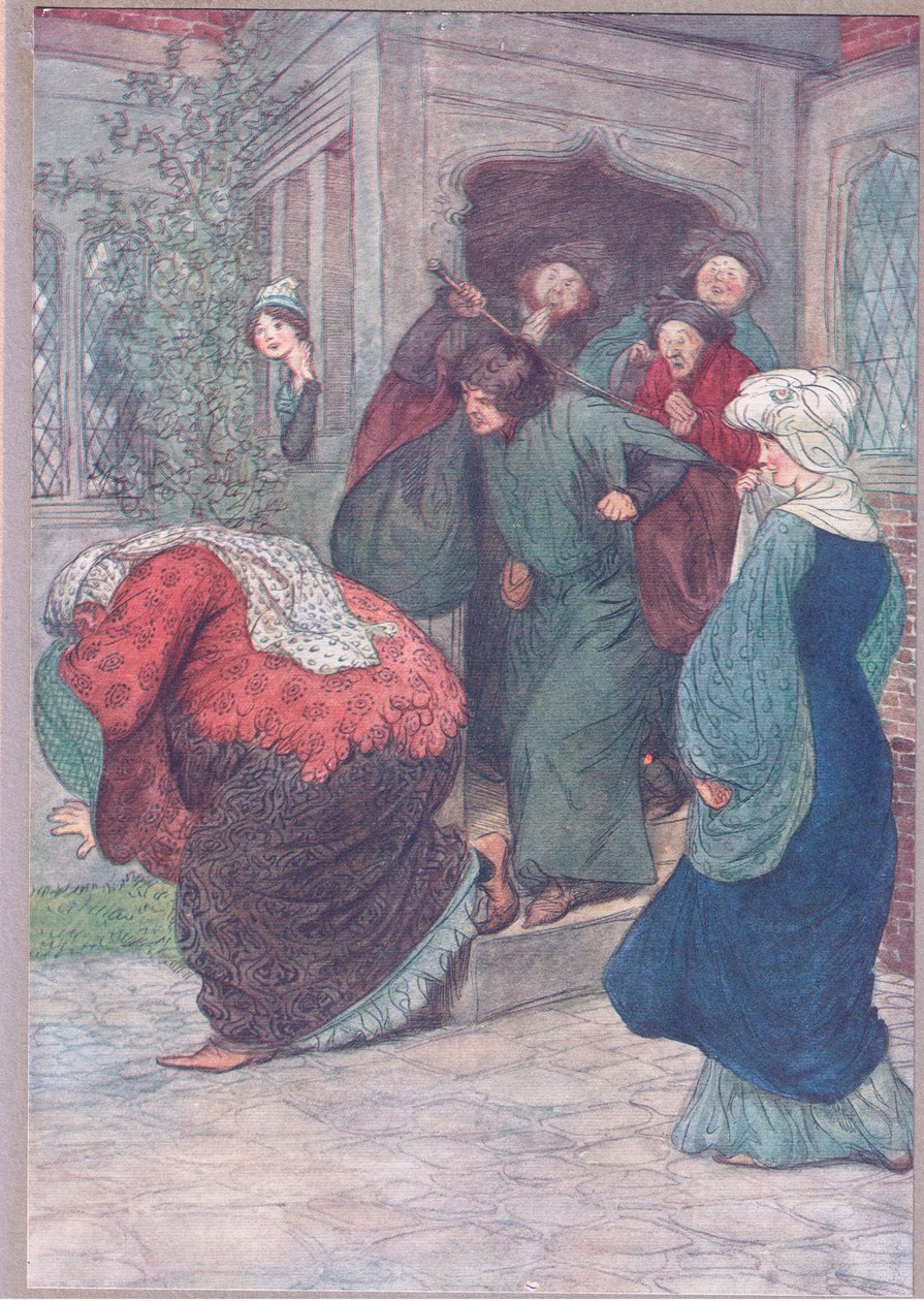 Utanför min dörr du häxa, illustration från The Merry Wives of Windsor, 1910 av Hugh Thomson