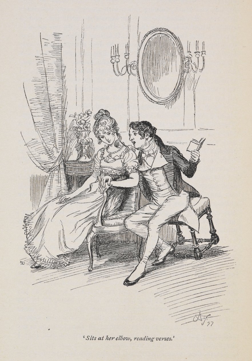 "Sitter vid armbågen och läser verser"., Jane Austens Persuasion av Hugh Thomson