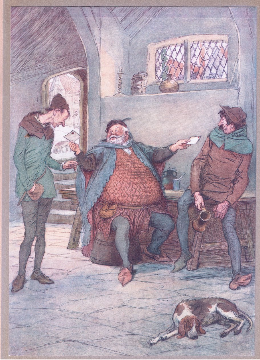Detta brev till Mistress Page och du detta till Mistress Ford, illustration från The Merry Wives of Windsor, 1910 av Hugh Thomson