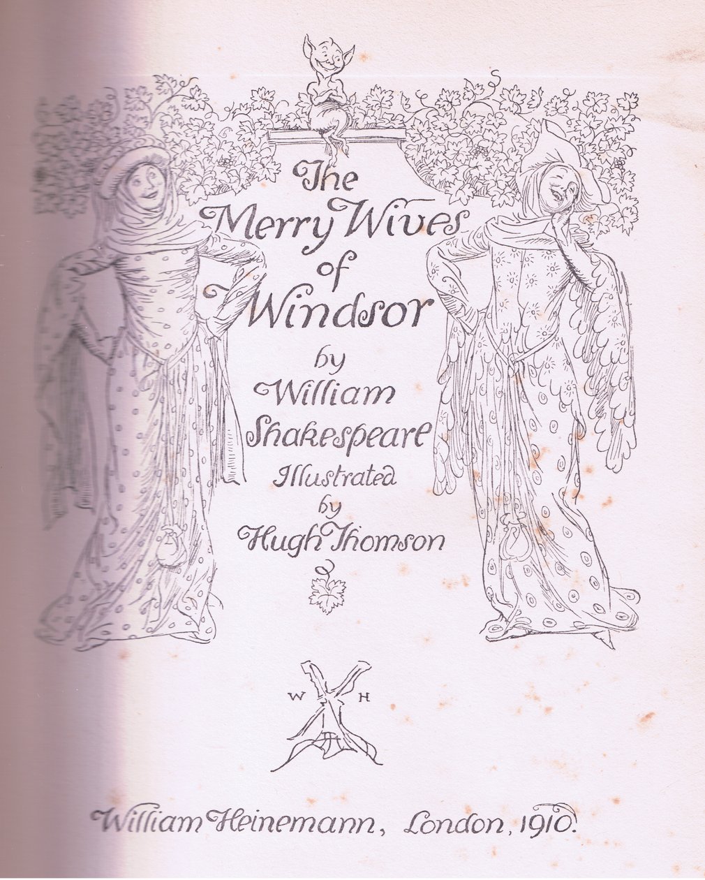 Titelsidesdesign, illustration från The Merry Wives of Windsor, 1910 av Hugh Thomson