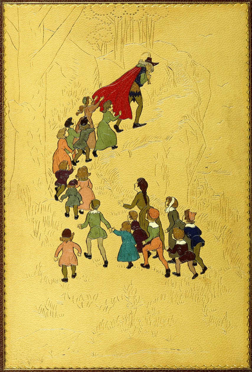 Övre omslag, med en illustration av Piper följt av barn, 1893 av Hugh Thomson
