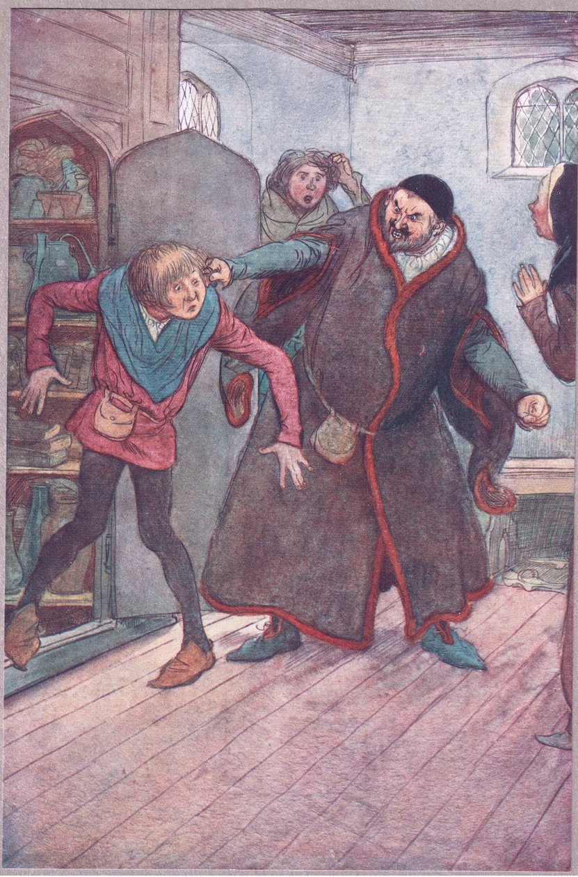 Skurk! Larron! (Pulling Simple out), illustration från The Merry Wives of Windsor, 1910 av Hugh Thomson
