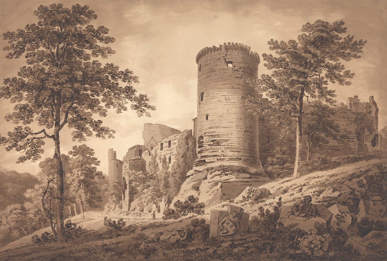 Castle Ruins (penna och bläck med tvätt på papper) av Hugh William Williams