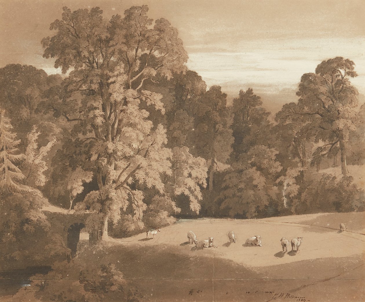 Parkland vid Minto House (penna och bläck och tvätt) av Hugh William Williams