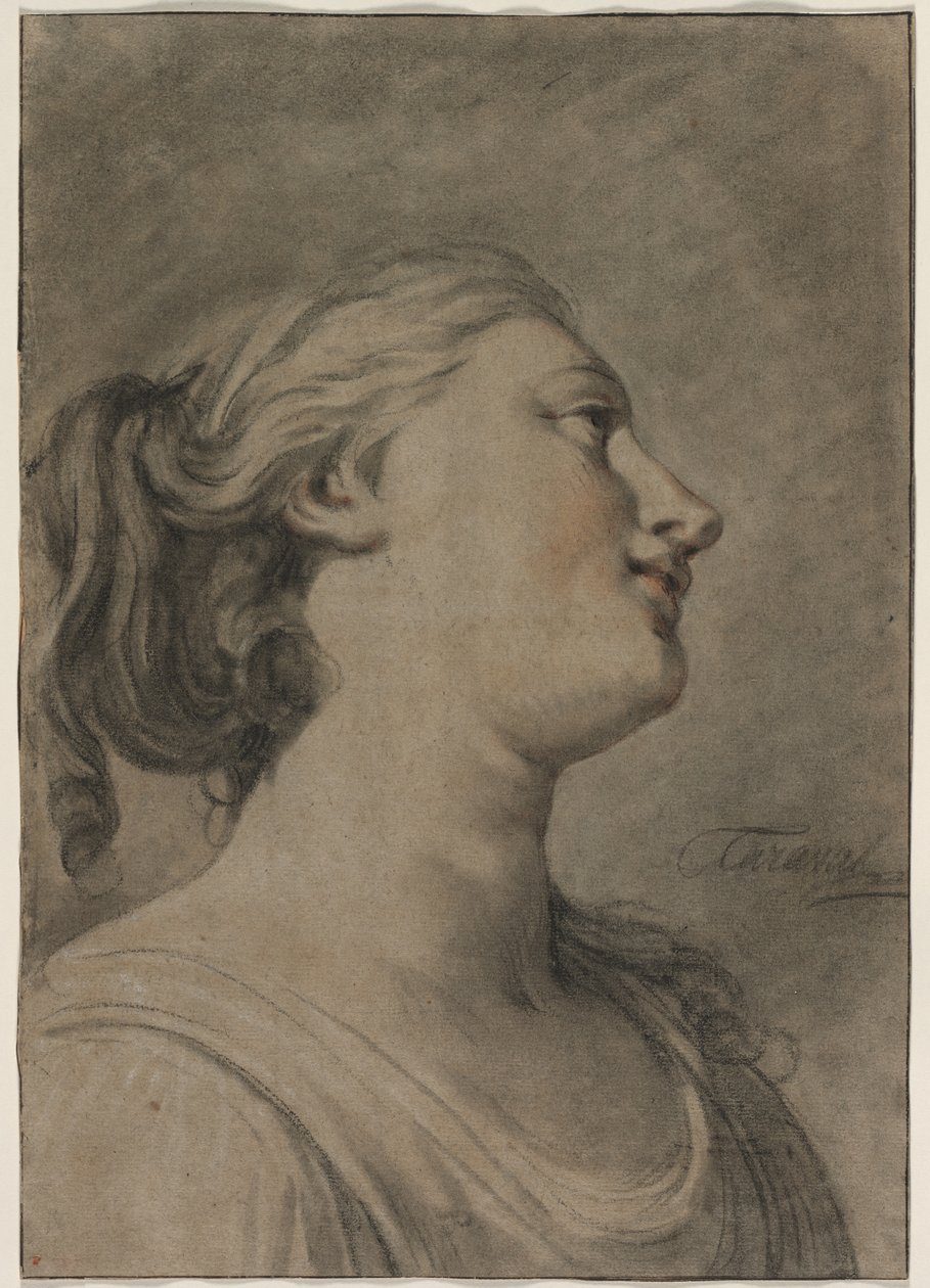 Huvudet av en kvinnlig figur i profil, vänd till höger, ca. 1763-1770. av Hughes Taraval