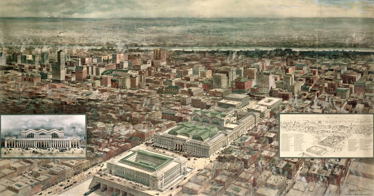 Pennsylvania Station, 7th Avenue och 32nd Street, New York City, graverad av Ketterlinus, 1910 av Hughson Frederick Hawley